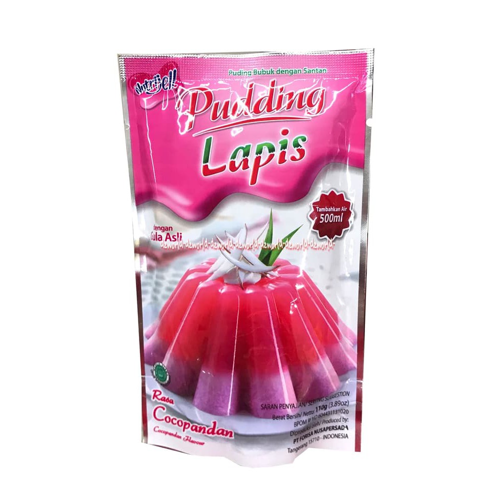 Nutrijell Pudding Lapis Rasa Cocopandan Pink Flavour 110gr Puding Instan