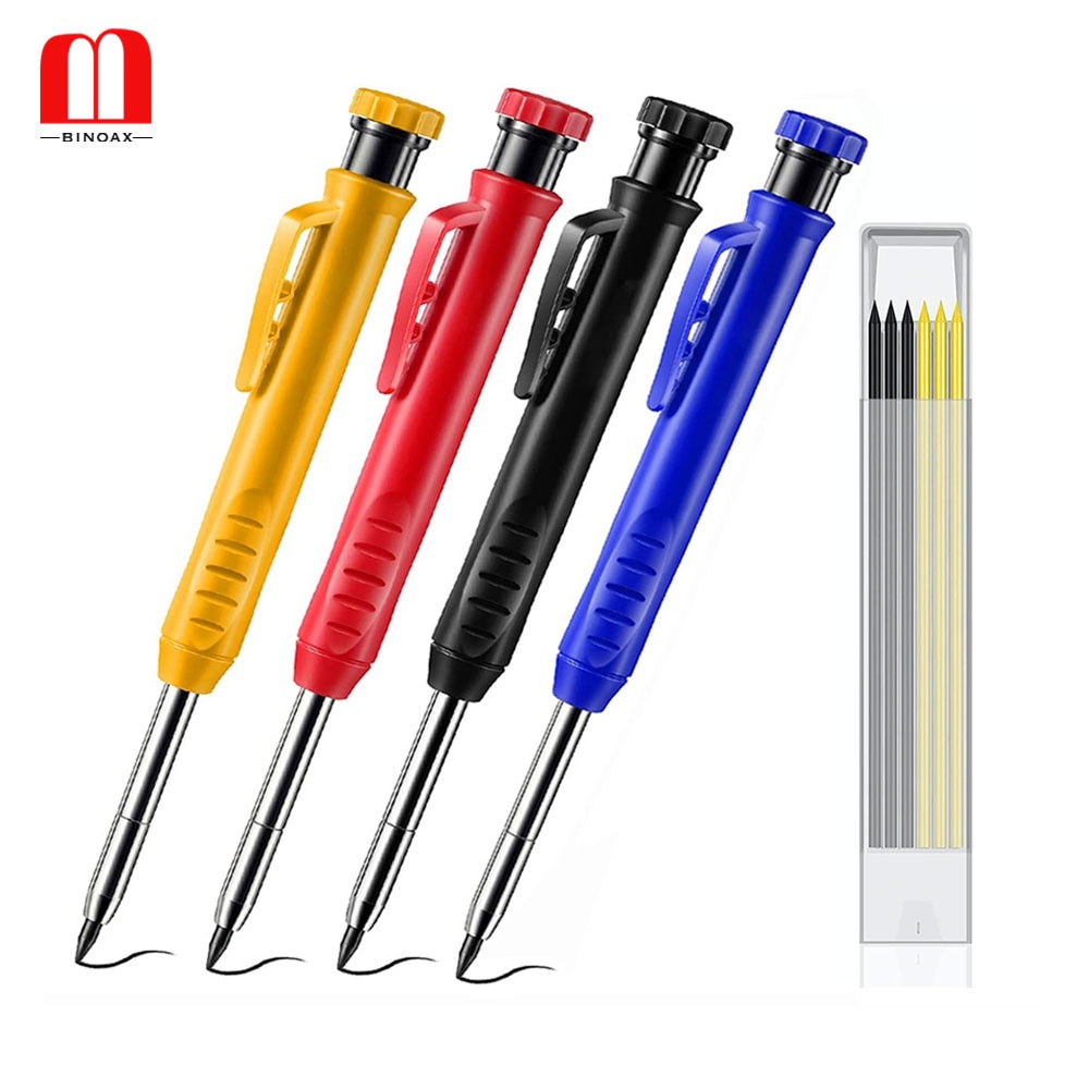 

Pre Order BINOAX Solid Carpenter Pencil Set With 6 Refill Leads Built-in Sharpener Marking Tool Woodworking Deep Hole Mechanical Pencils