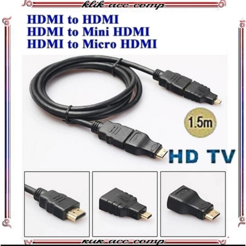 Kabel hdmi to hdmi / hdmi to micro hdmi / hdmi to mini hdmi 1,5 meter