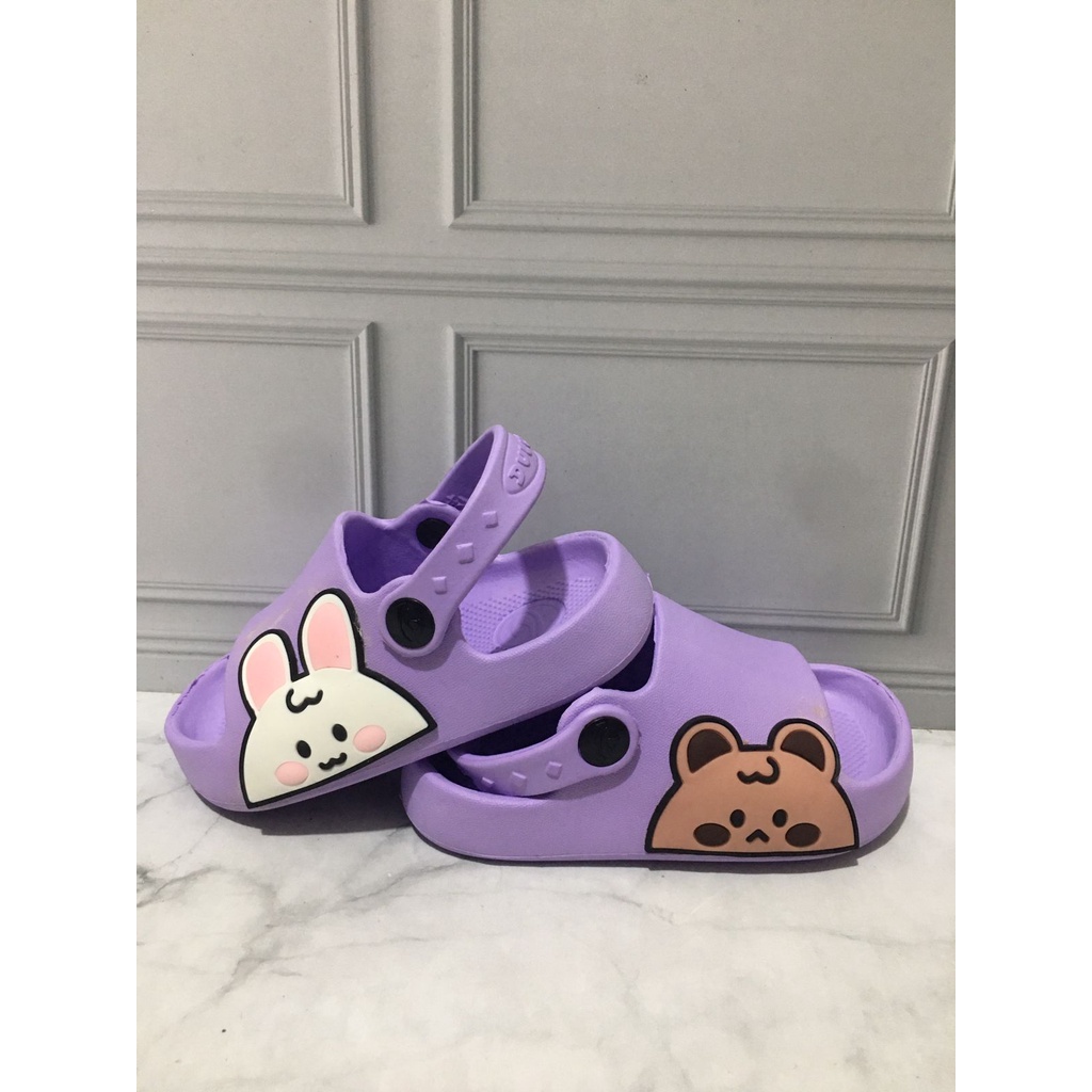 DX-386E Sandal Selop Anak Perempuan Tali Belakang Motif Kelinci Beruang Merek Dulux Ukuran 20-25