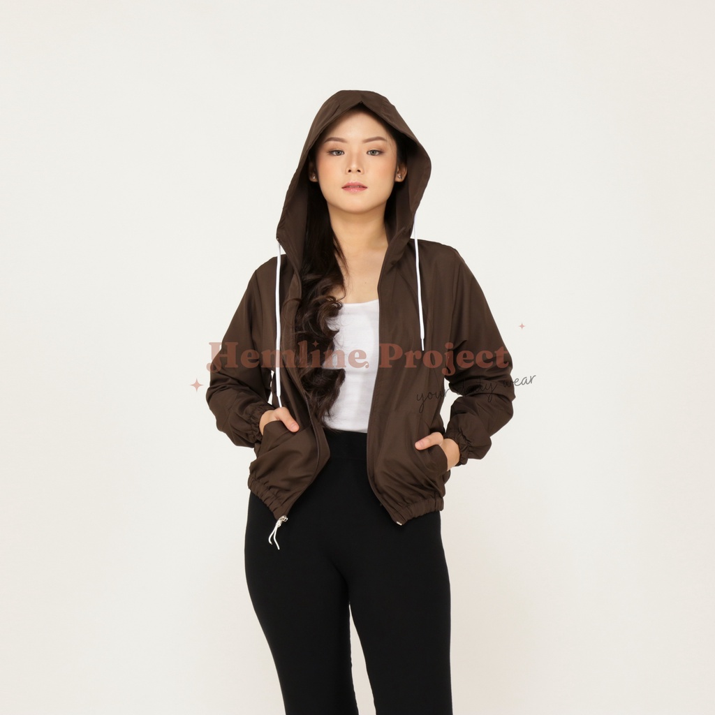 Aima Jaket Brown - Jaket Parasut Hoodie Wanita