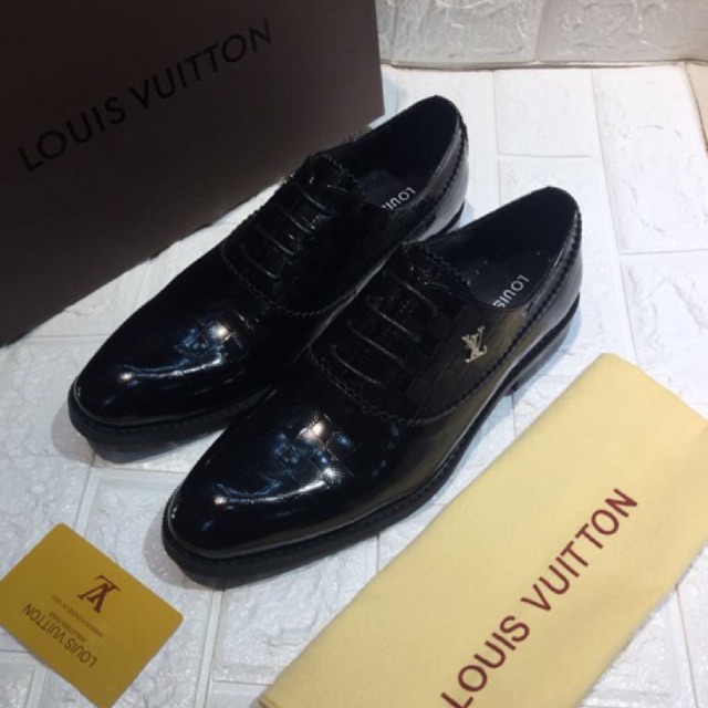 Jual Sepatu Pantofel Import Pria Kulit Asli Branded - LV - Louis Vuitton - Black