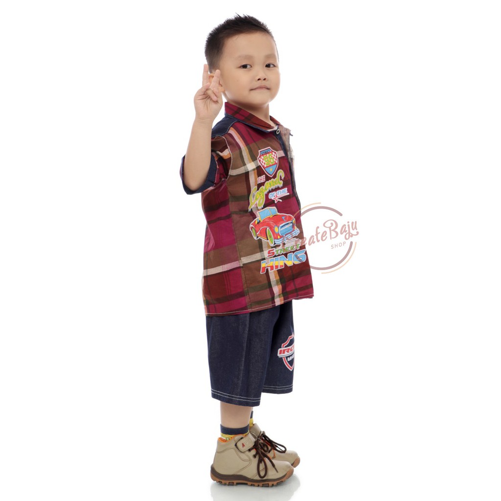 Kemeja Jeans Anak Laki-Laki 2-5 Thn Celana Jeans Bahan Halus Setelan Anak Laki-Laki Termurah