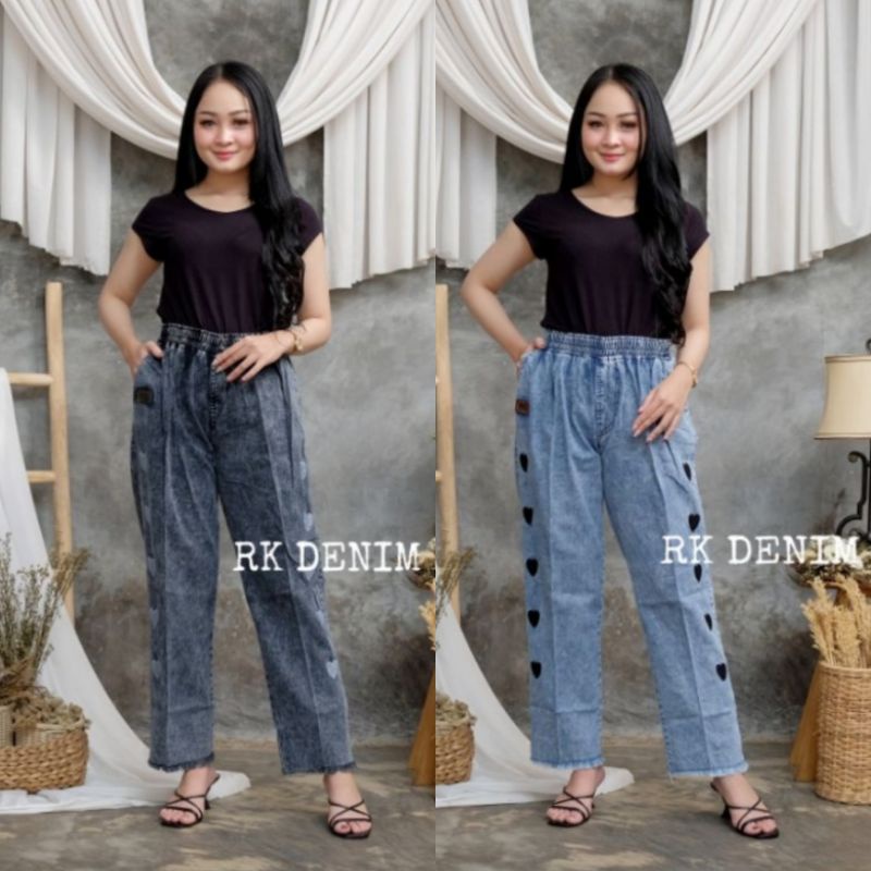 Celana Jeans Love Boyfriend Rawis Wanita Fit S-XL / Baggy Pants Love Premium Kekinian