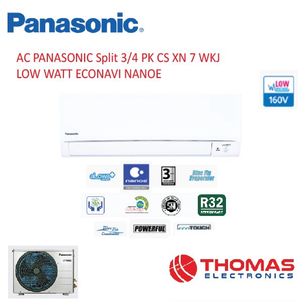 PANASONIC AC Low Watt 3/4 PK CS/CU XN 7 WKJ Deluxe Low Watt Nanoe R32 GARANSI RESMI