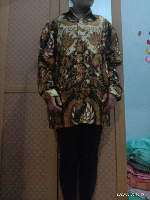 Kemeja Batik Semi Sutra Silky Lengan Panjang Batik Nu Batik Pekalongan Seragam  Kerja Solo 864288524