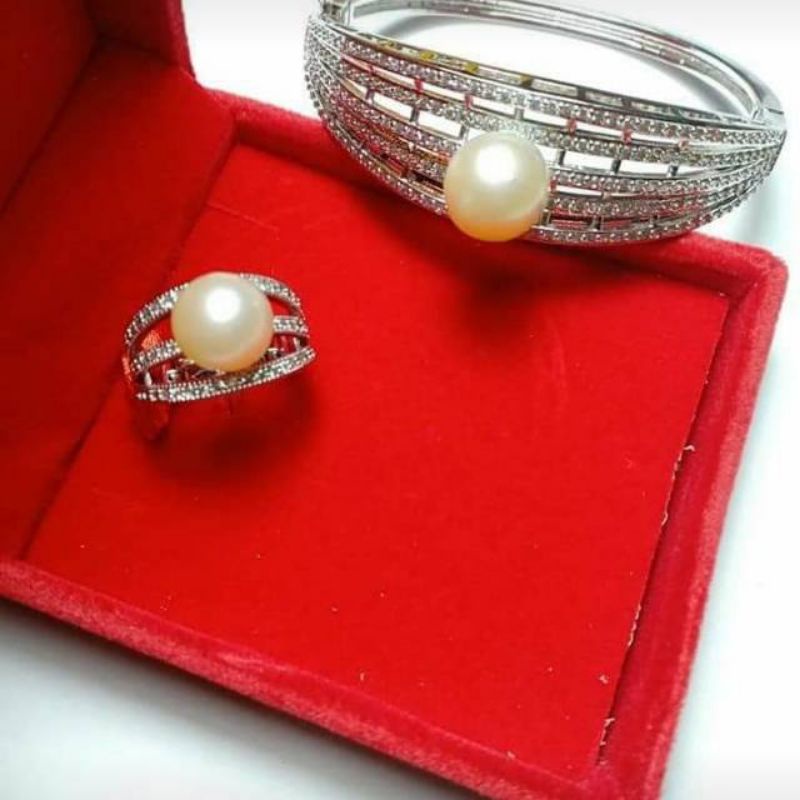 set mutiara asli lombok set rhodium mutiara laut