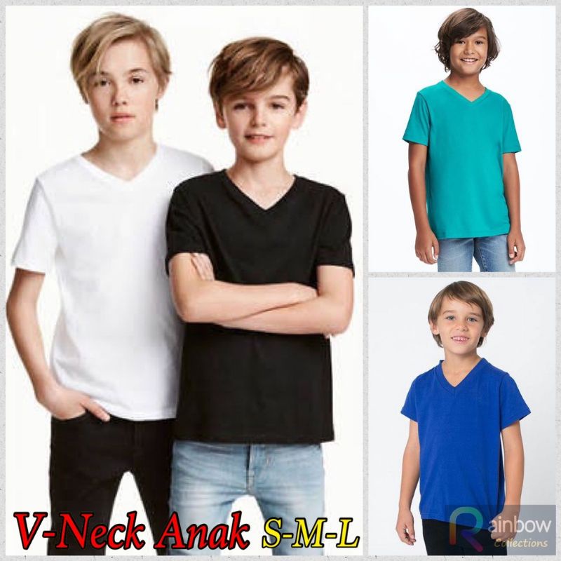 Kaos Polos Anak (2-8 Tahun) Unisex Soft Spandex leher V-NECK / T-shirt polos anak S M & L