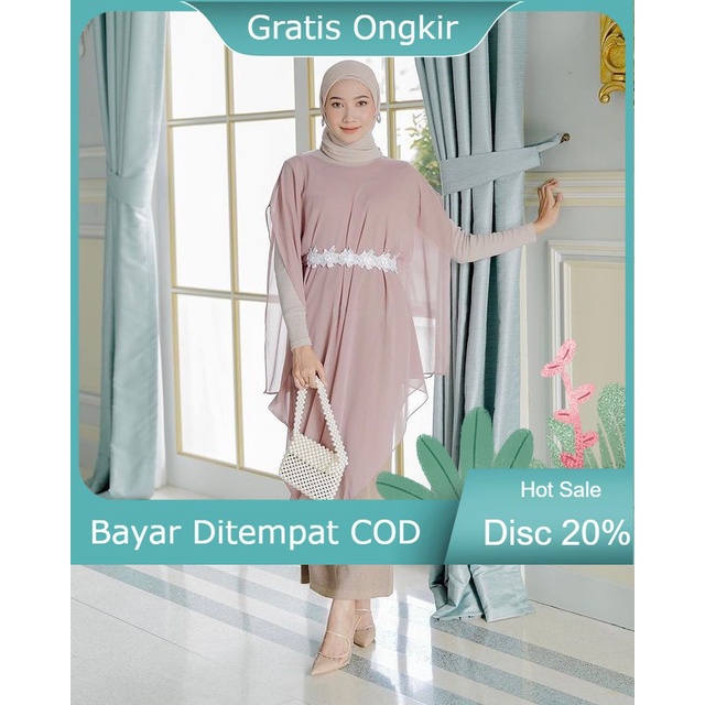 Baju Gamis Syari Wanita Terbaru Isyana Kaftan Muslim Murah - Moca