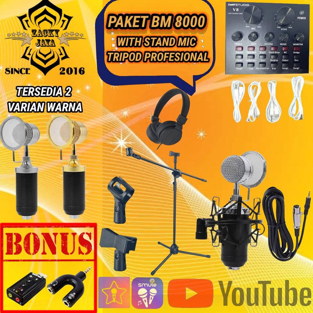 PAKET MIC CONDENSER BM 8000 STAND MIC TRIPOD & HEADPHONE GORSUN