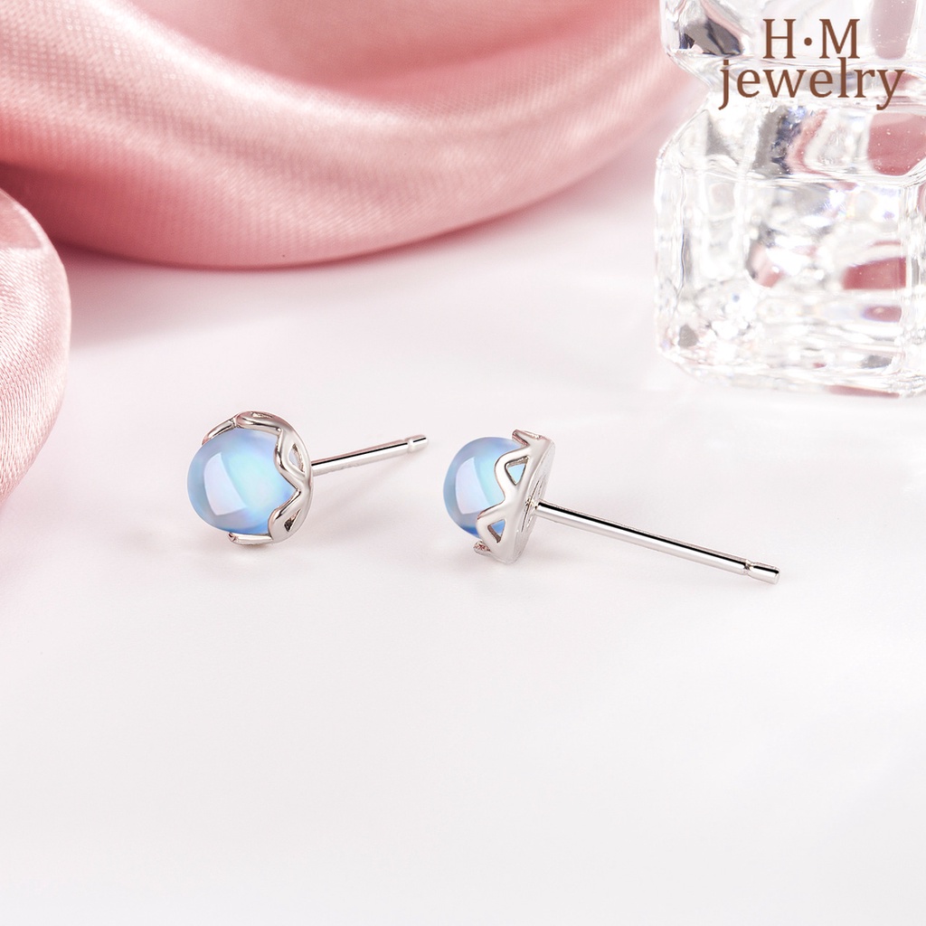 Moonstone Stud Earrings Women's 2022 New Sweet Glaze Earrings Special-Interest Design High-Grade Earrings Summer