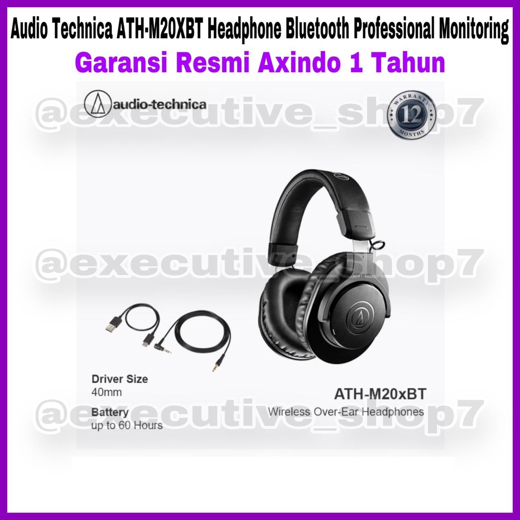 Audio Technica ATH-M20XBT Headphone Bluetooth Professional Monitoring Garansi Resmi Axindo 1 Tahun