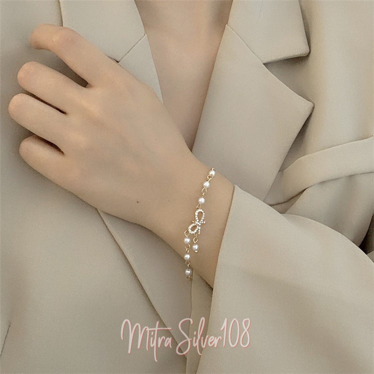 [MS108] GL 08 - Gelang Bangle Hias Mutiara Kristal / Pita Mutiara Gaya Korea Untuk Wanita