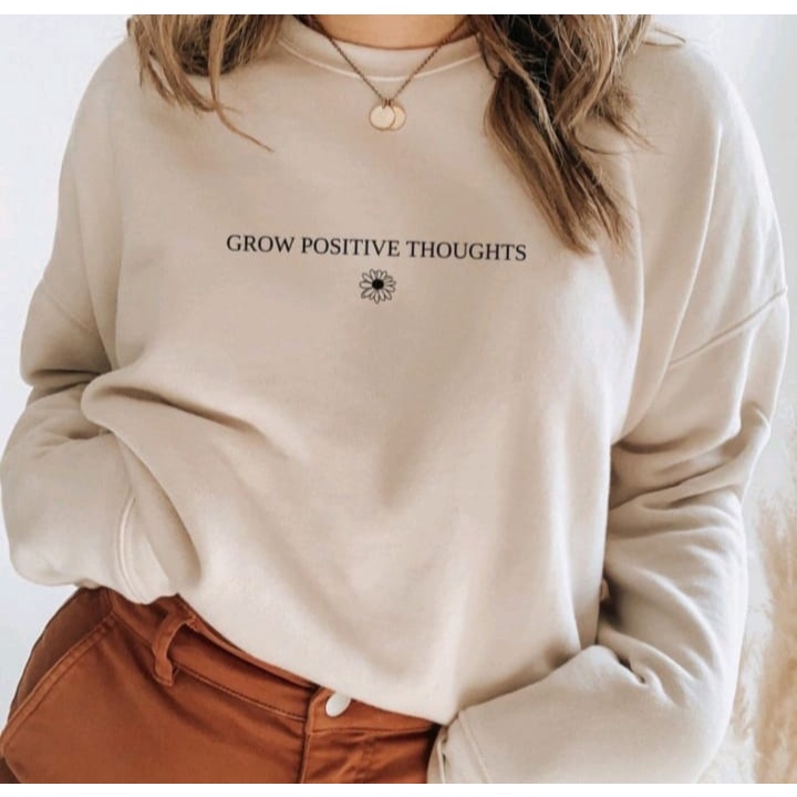 GROW POSITIVE THOUGHTS SWEATER OVERSIZE OBLONG CREWNECK WANITA