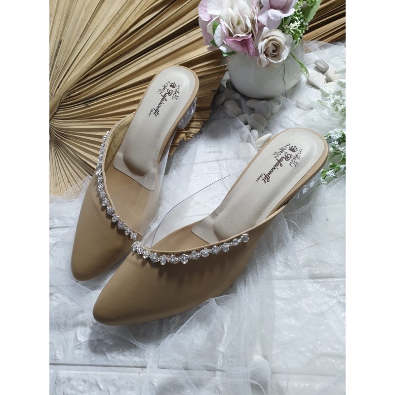 sepatu amoura Nude cantik tinggi 3.5cm kaca