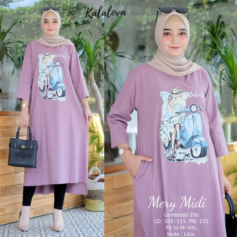 Mery Midi Dress Muslim Gamis Kaos Wanita Mini Dress Korea Ootd Kekinian Baju Wanita Jumbo Bahan Combed Aplikasi Sablon