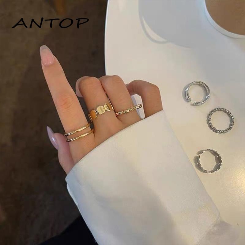 3pcs / Set Cincin Ekor Geometris Gaya Vintage Minimalis Punk Untuk Wanita