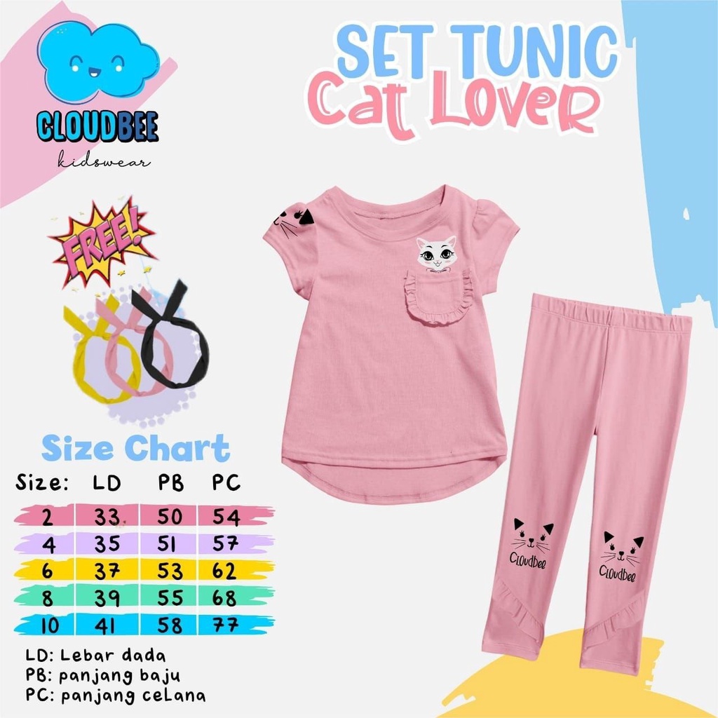 SETELAN TUNIK ANAK CAT LOVER USIA 2-10TH