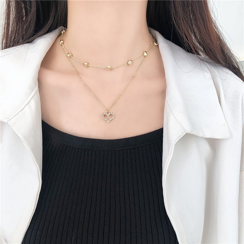 Korean double love full diamond necklace female clavicle chain necklace accessories wholesale factory
