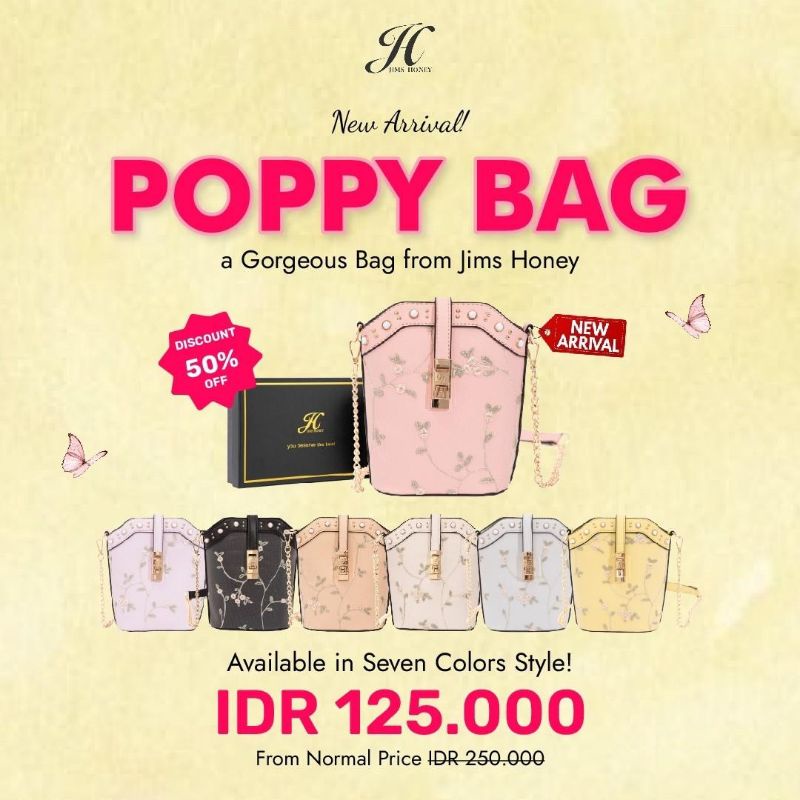 POPPY BAG JIMS HONEY ORIGINAL TAS SELEMPANG TAS PESTA KOREAN STYLE