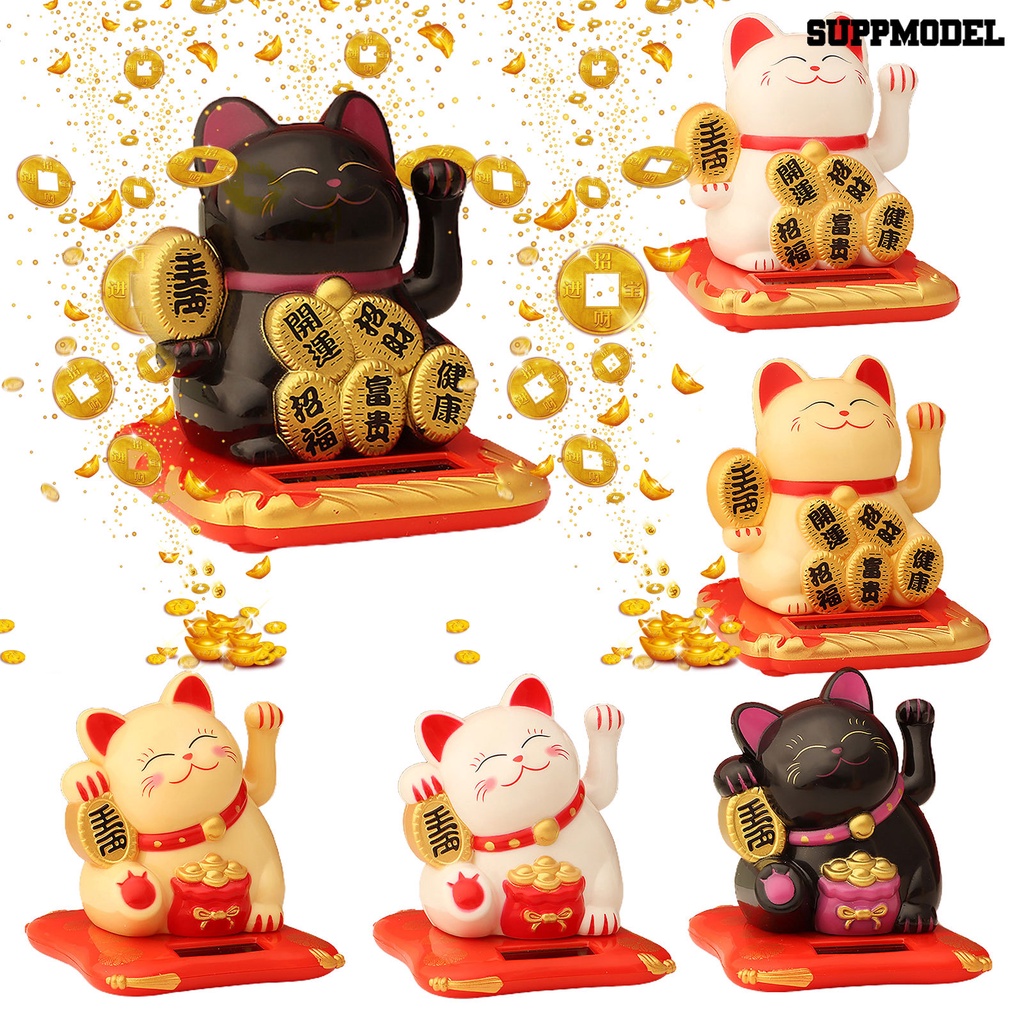 Ornamen Kucing Keberuntungan Tenaga Surya Untuk Dekorasi Kantor