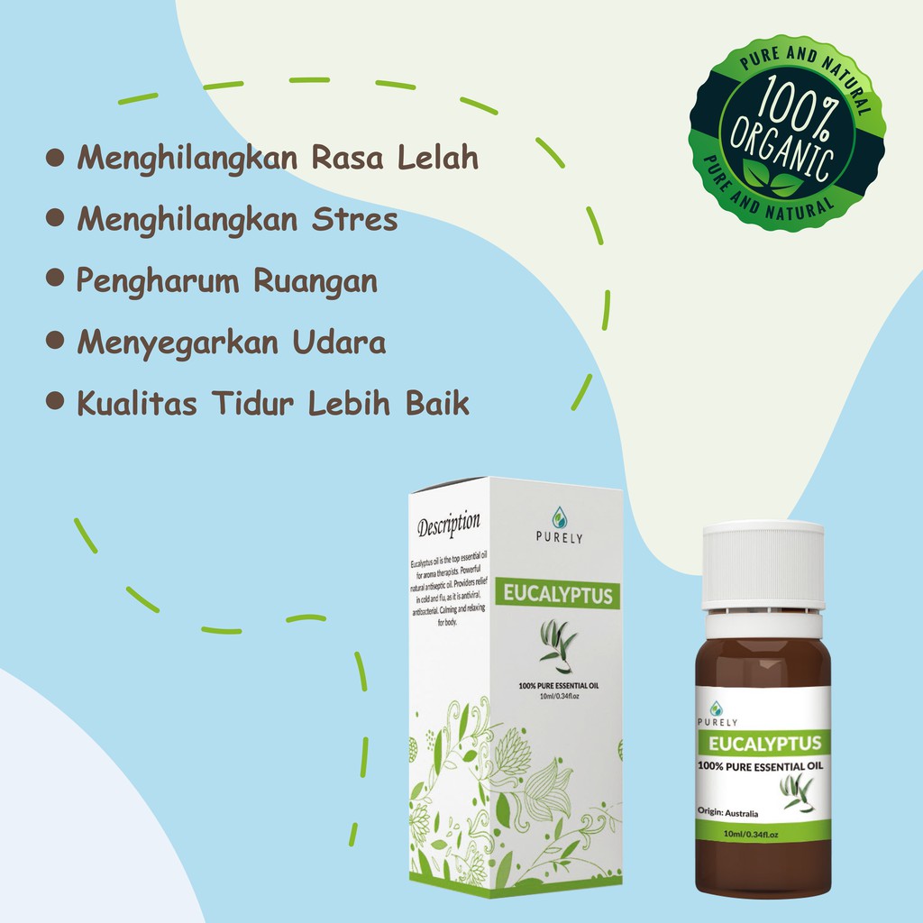 PURELY Eucalyptus essential oil dapat digunakan oleh anak-anak dan ibu hamil, Therapeutic-Grade 10ml