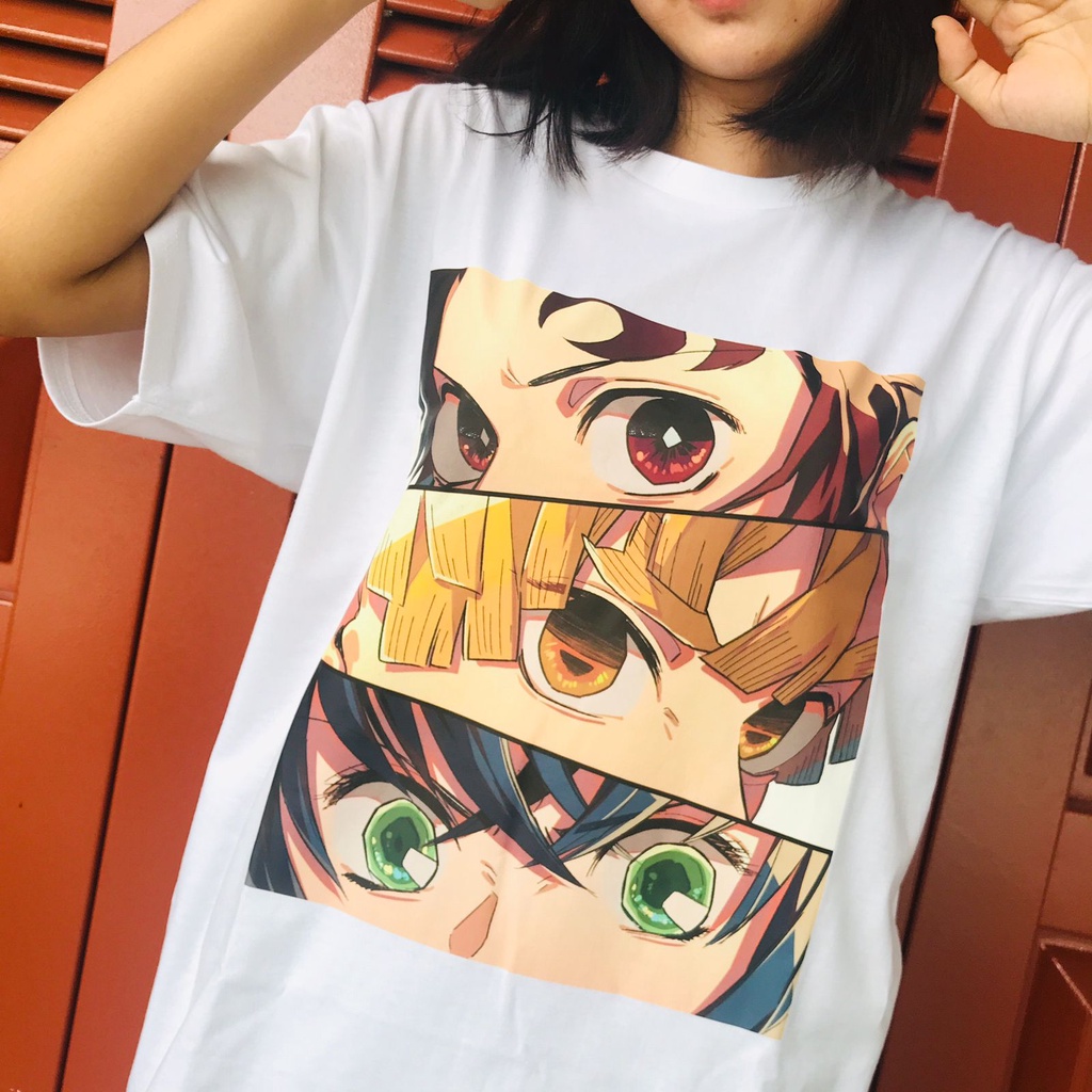 Tshirt Demon Slayer Eyes Kimetsu No Yaiba Tanjiro Kamado Zenitsu Agatsuma Hashibira Inosuke Premium Unisex