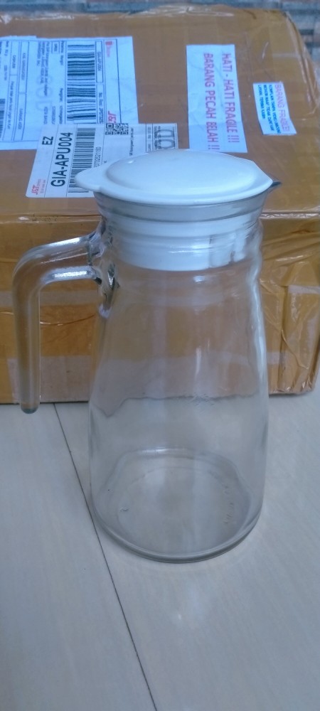 Pitcher Kaca 1 Liter Bulat Dengan Tutup - Teko Kaca Berkualitas