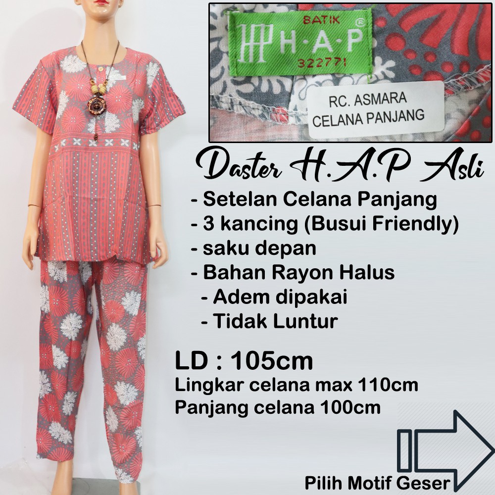 Setelan HAP Celana Panjang RC Asmara / Setelan Busui Friendly / Daster HAP Asli