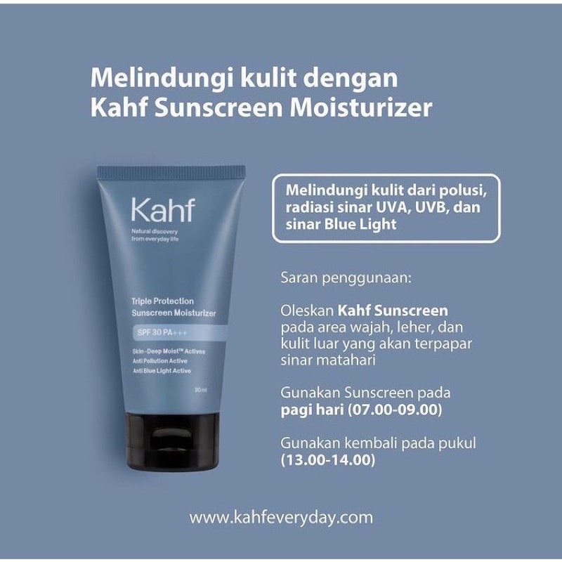 Kahf Triple Protection Sunscreen Moisturizer SPF 30 PA+++ 30 ml -  Perawatan Wajah Sunscreen Pria