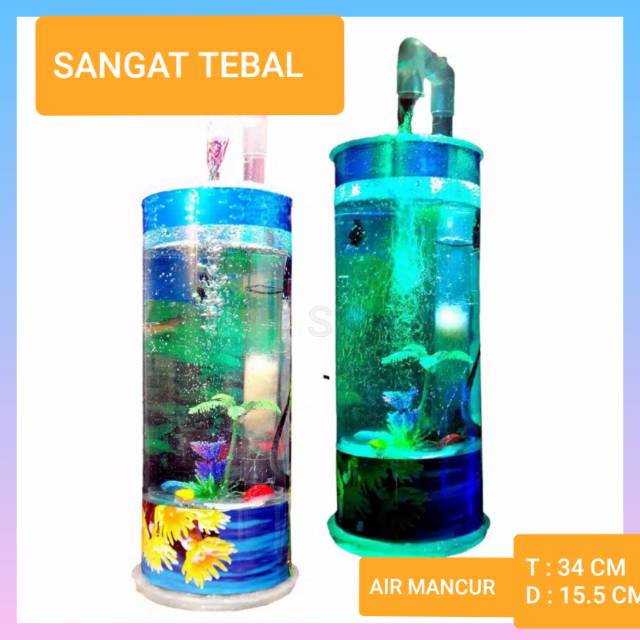 AQUARIUM Mini TABung  Ikan  Hias Cupang guppy bisa Lampu  