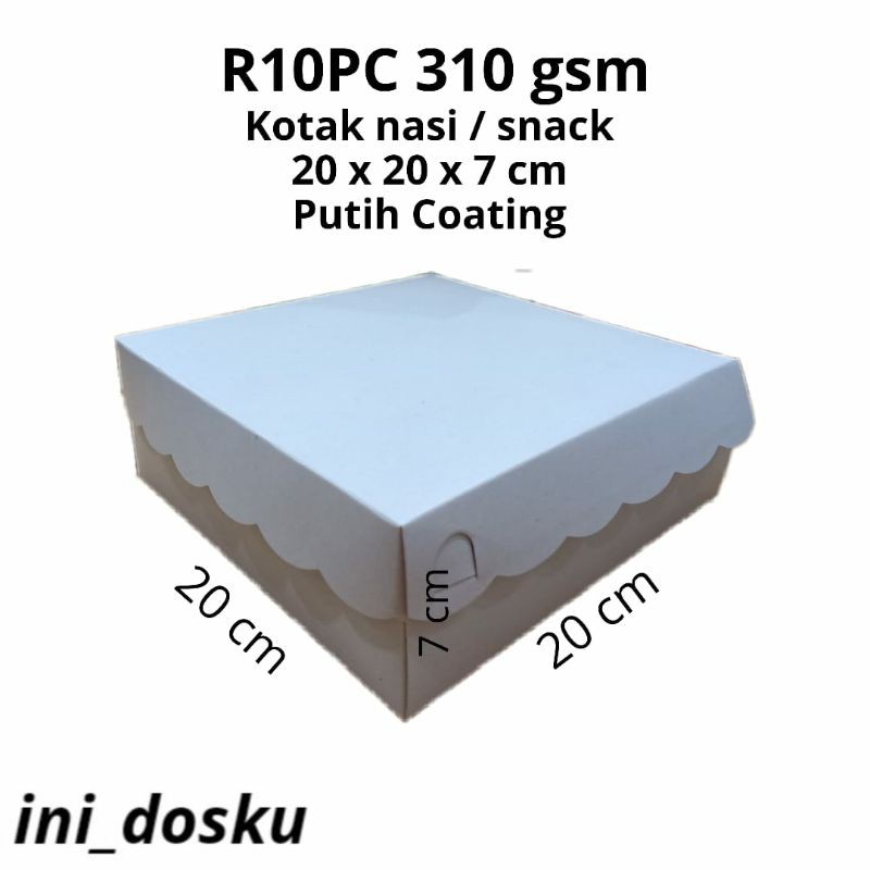 

DUS NASI / DOS / KOTAK NASI / TEMPAT KUE R10 20X20X7cm PUTIH 310 gsm. PEMBELIAN MINIMAL 25 LBR
