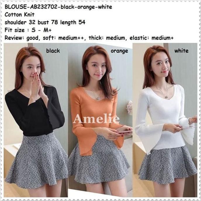 FASHION WANITA  BAJU ATASAN RAJUT BLOUSE WANITA KOREA IMPORT HITAM PUTIH ORANGE BLACK {PRODUK