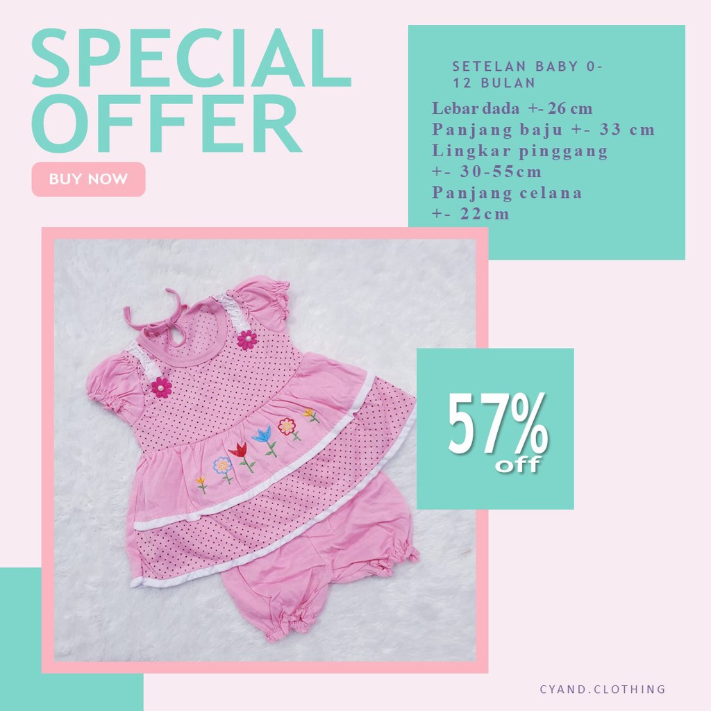 setelan dress bayi umur 0 - 12 bulan dress anak lucu / set pakaian bayi / baju bayi