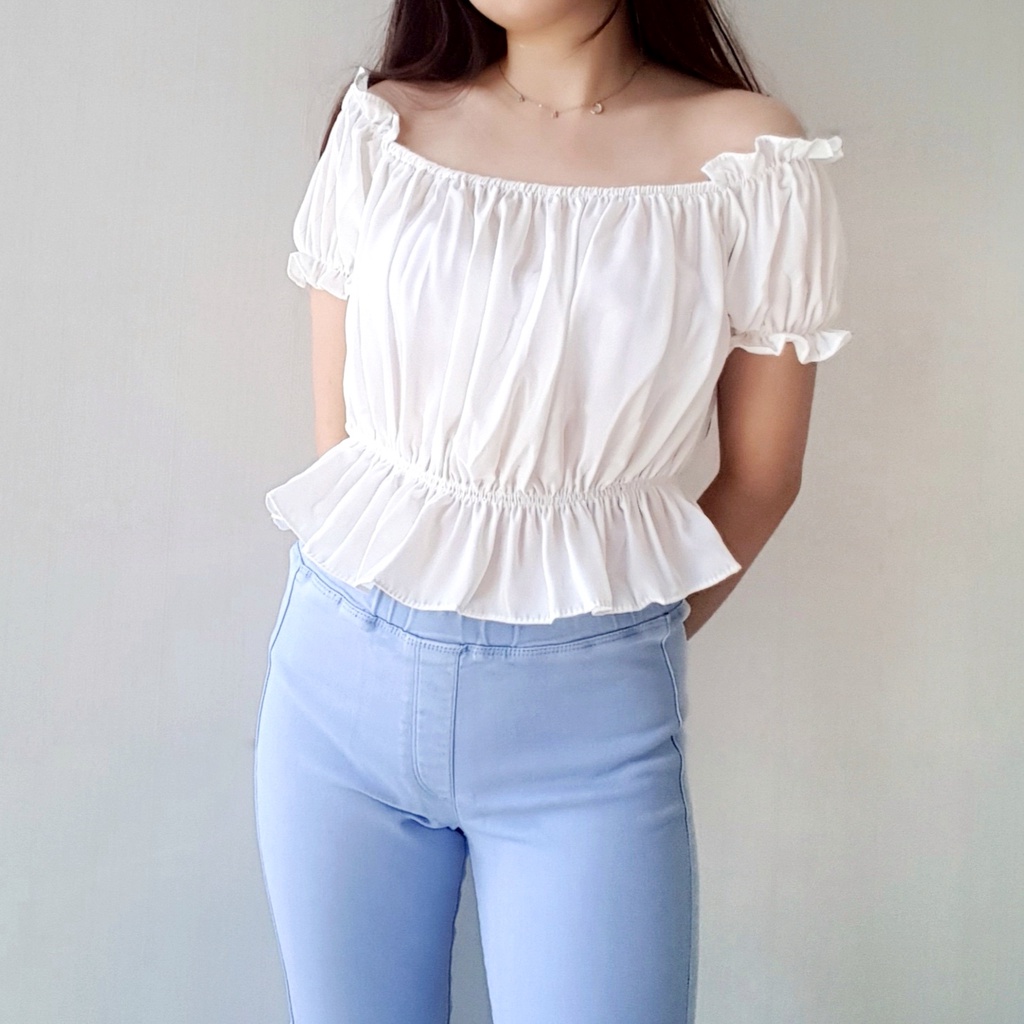 Sena Sabrina Top | Korean Off-shoulder Crop Top | Atasan Korea Wanita