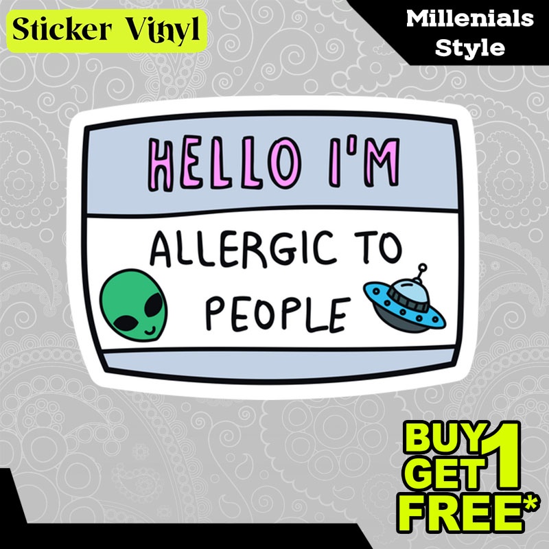 

Stiker Sticker Name Card Allergic to People Meme Kartun Lucu Aesthetic Bahan Vinyl Satuan Anti Air