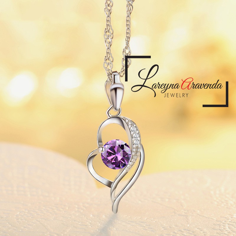 Kalung Wanita Titanium Liontin Motif Love Unik Kristal Crystal KL033