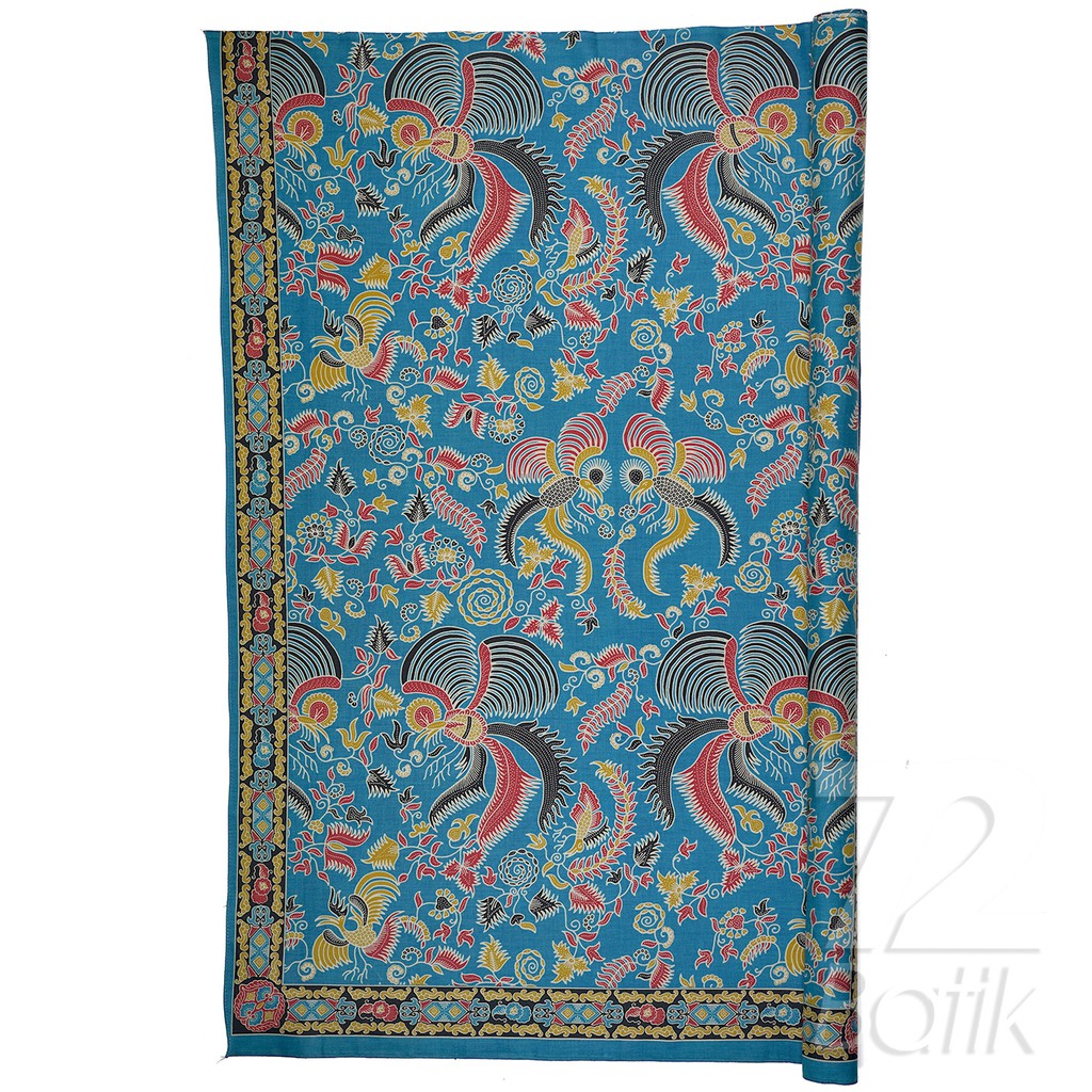 KAIN BATIK KATUN Premium Motif Burung Warna Biru Tosca Toska Kuning Merah Hitam 725848 Cap 72 Jarik 