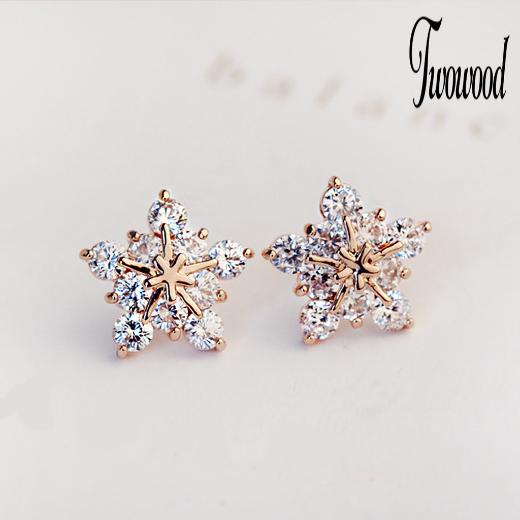 Anting Stud Bentuk Bunga Lima Kelopak Bahan Alloy Untuk Kencan