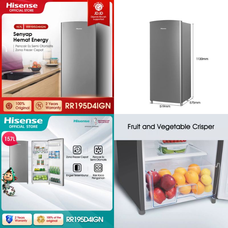HISENSE Kulkas 1 Pintu [157L] RR195D4IGN - Silver