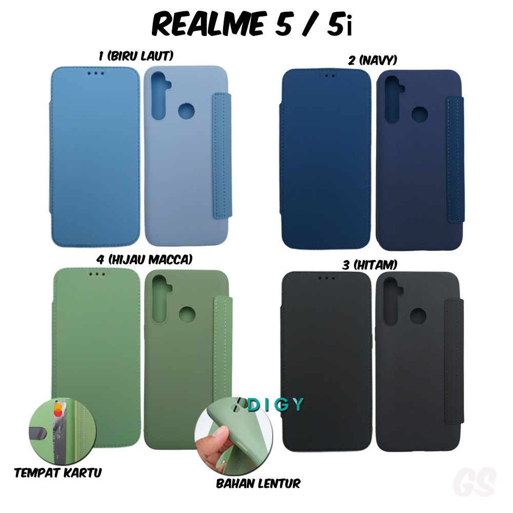 Spesial Murah import Casing REALME 5 = 5i   Flip Cover Candy  Polos Standing Case