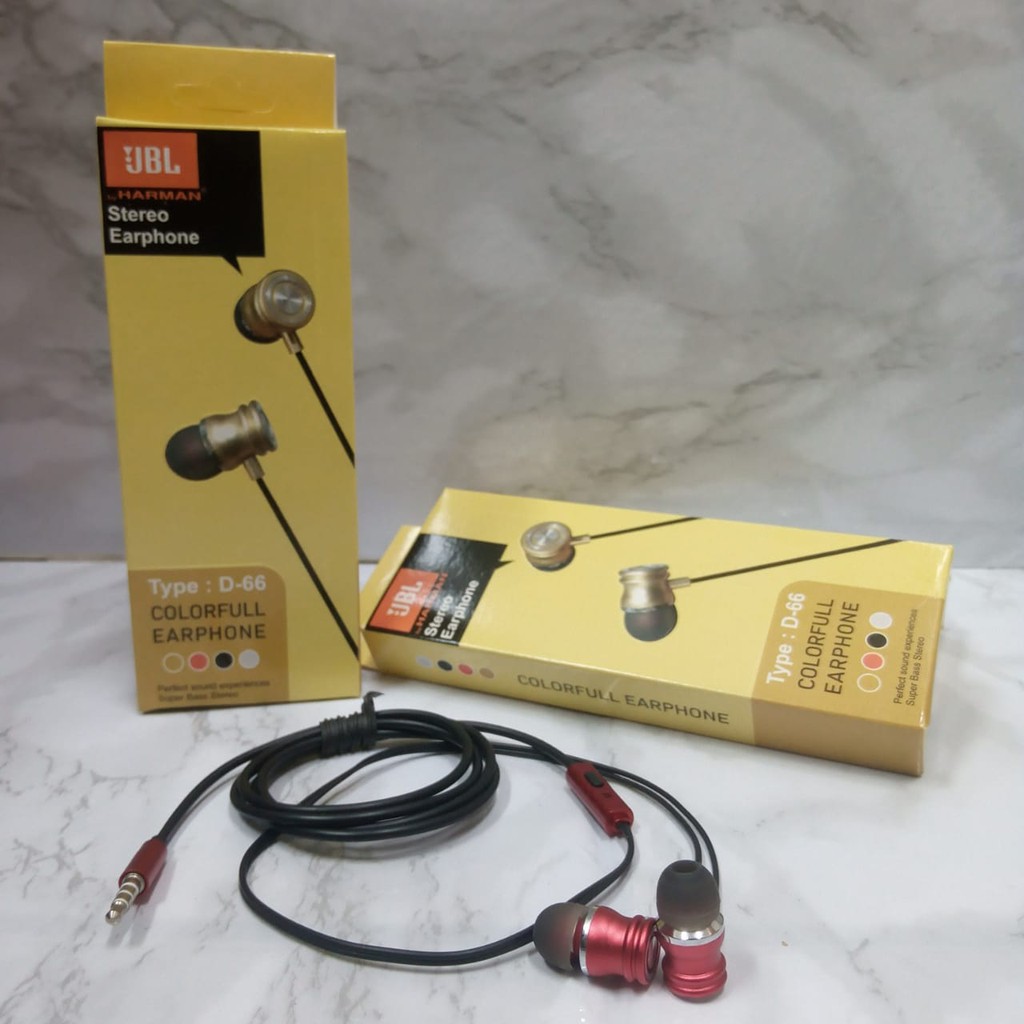 Headset earphone D66 extra bass bahan besi murah