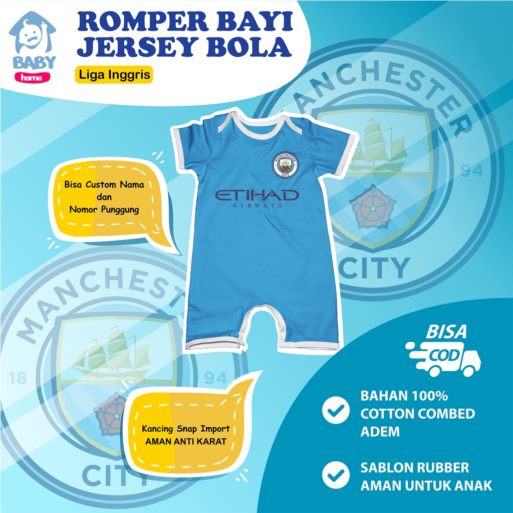 Jumper Bayi / Jumper Manchester City / Bodysuit Bayi / Baju Bayi / Jumper Bola (BISA CUSTOM NAMA)