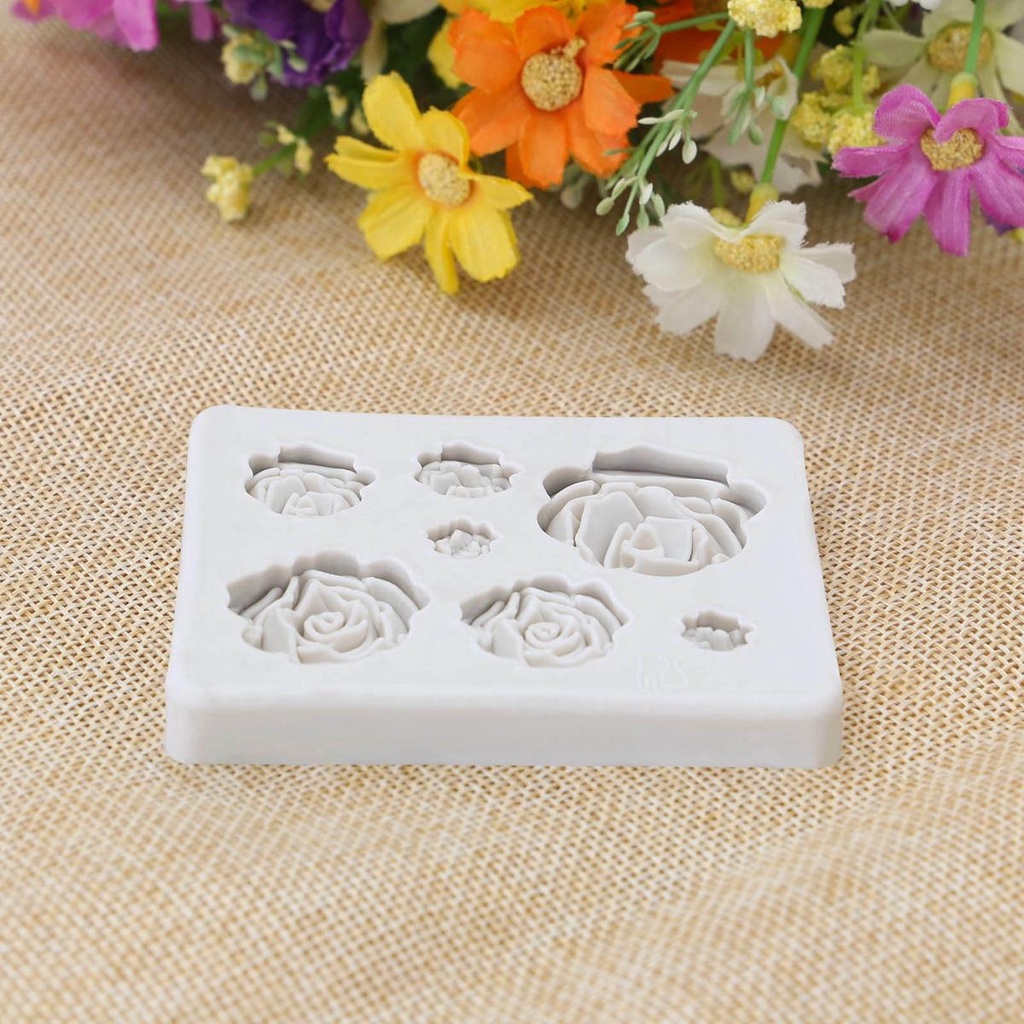 [Elegan] Cetakan Kue Mawar 7rongga Dapur 3D Clay Silicone Soap Chocolate Mold