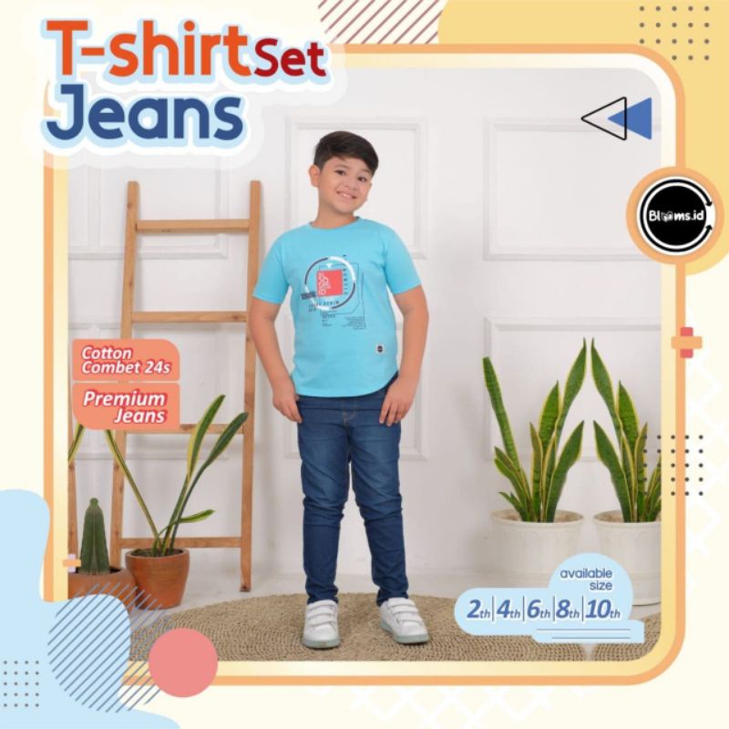 Afsheenastore Setelan Anak  Laki Laki Tshirt Blooms Set Jeans