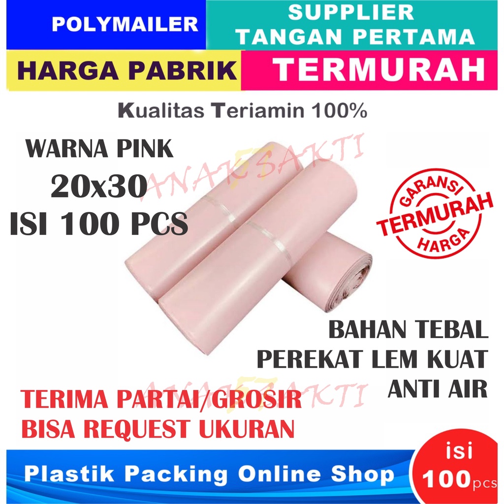 Plastik Polymailer Polymer Polimer Packingan Online Shop Amplop Plastik Packing Olshop BABY PINK PE 20X30 CM isi 100 pcs