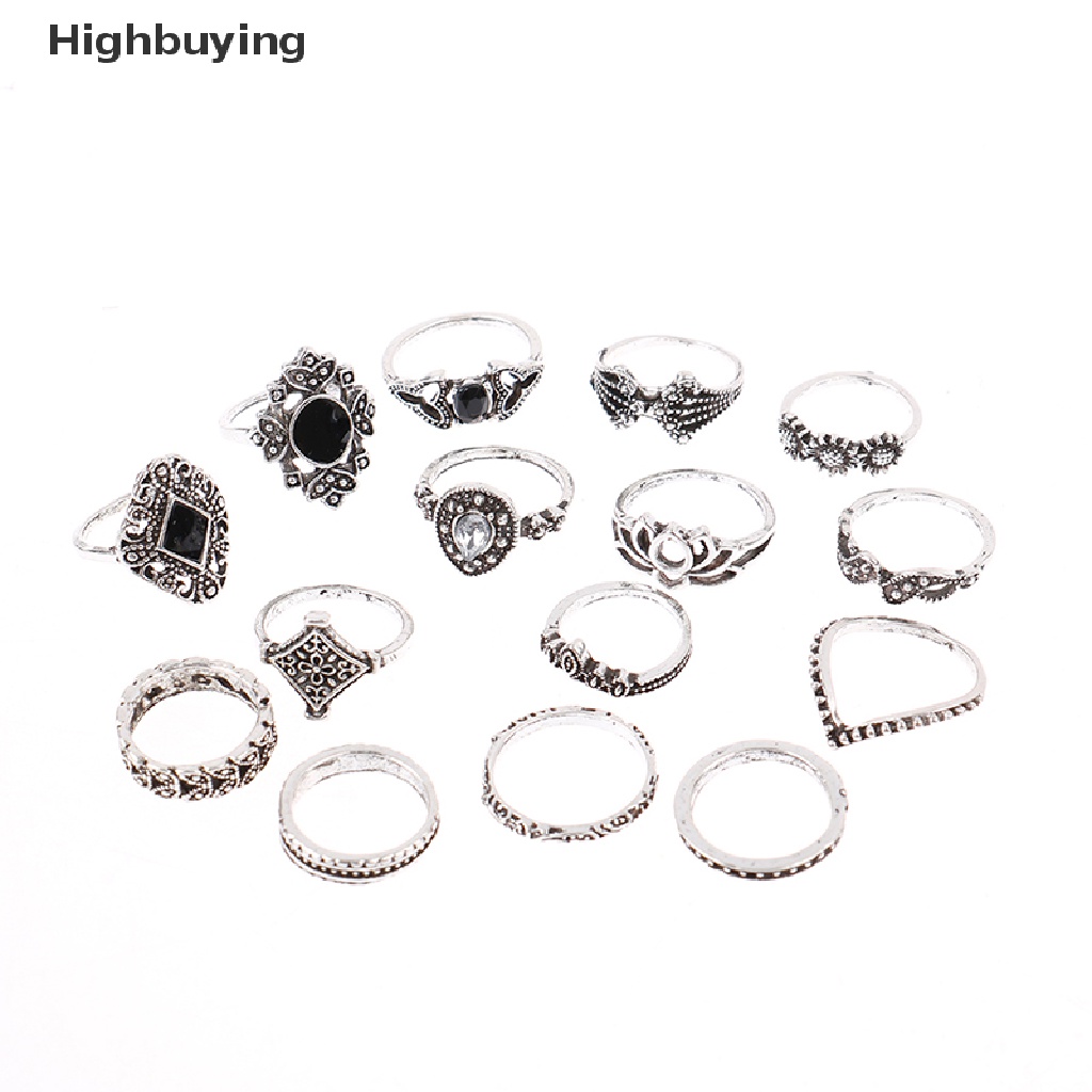 Hbid 15Pcs / set Cincin Gaya Punk Gothic Vintage Untuk Pria / Wanita