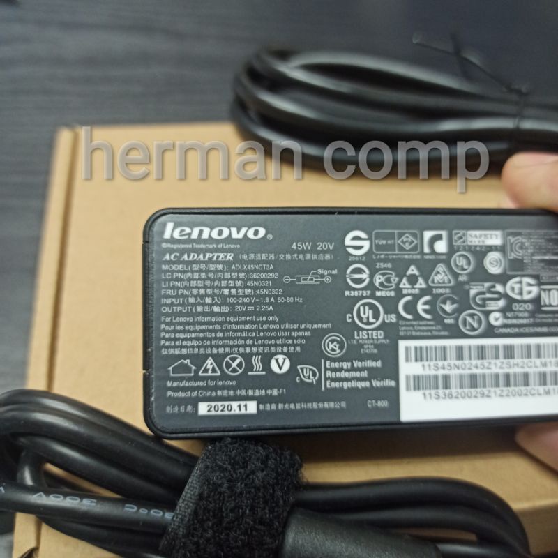 Original Charger/Adaptor Lenovo ADLX45NCT3A 20V 2.25A 45W USB KOTAK + Kabel Power