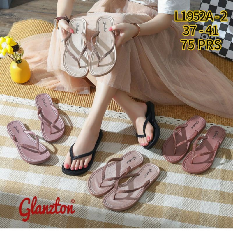 L1819-112 Glanzton Sandal Jepit Wanita Karet Gliter Tali Blink Glitter Cantik Import Casual L1952A L1952A-2 Sendal Japit Jelly Glossy 1819 L1819 L1952 Impor Perempuan Cewek Glanston Glaston Murah Kekinian