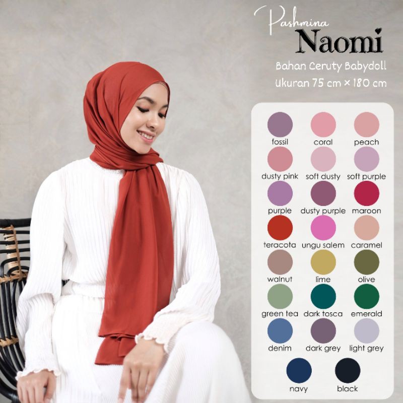 TERLARIS !! TERMURAH !! HIJAB PASHMINA/JILBAB PASHMINA NAOMI CERUTY PREMIUM - BAHAN CERUTY BABYDOLL